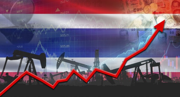 Growth of oil industry with Pakistani flag. Oil pumps with Pakistani flag. Oil production with
