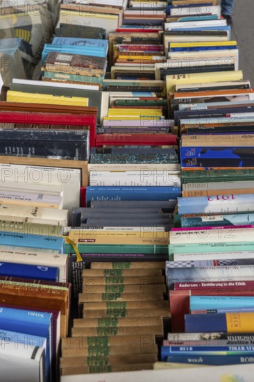Table with partly old books, offered by a second-hand bookshop