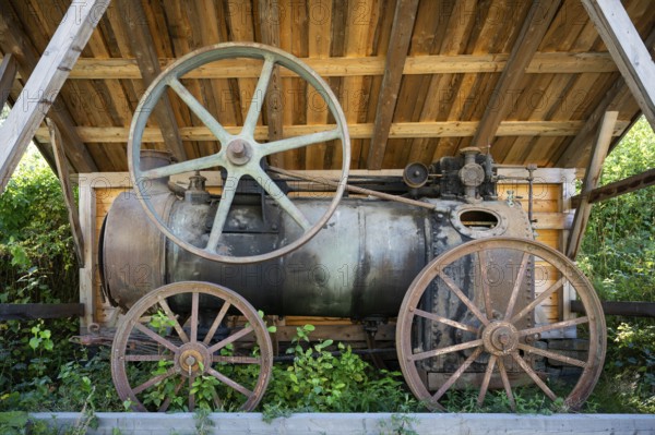 Historic steam engine, Maihaugen open-air museum with houses and objects from farms in
