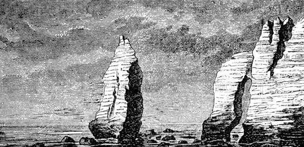 Chalk cliffs on the coast of Étretat, English Channel, Seine-Maritime department, Normandy, steep
