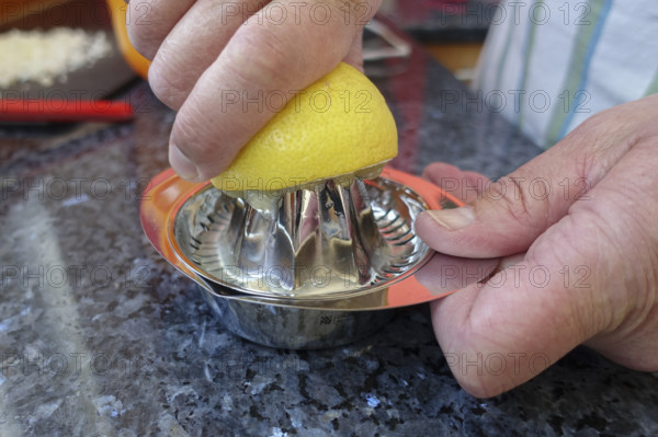 Southern German cuisine, preparation of aioli, garlic cream, mayonnaise, lemon squeezer, studio,