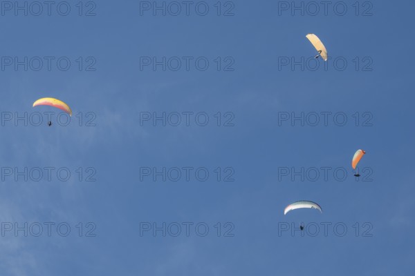 Paragliders in the sky over Brauneck, Bavarian Prealps, Isarwinkel, Lenggries, Upper Bavaria,