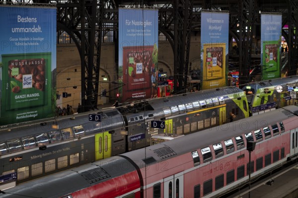 Interior view, RE, regional express, trains, tracks, platform, travelers, advertising, advertising,