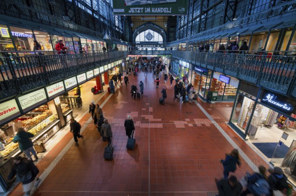Interior view, lobby, shops, shopping, travelers, main station, Free and Hanseatic City of Hamburg,