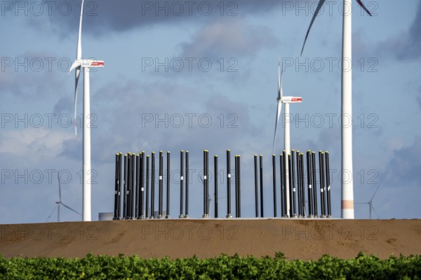 Construction site of the new Bedburg 3 wind farm, on recultivated open-cast mining site, 9 wind