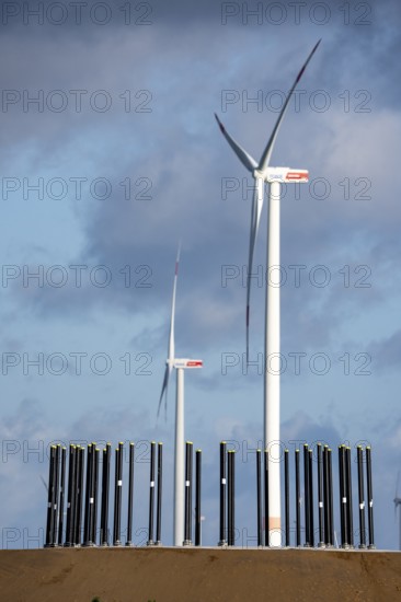 Construction site of the new Bedburg 3 wind farm, on recultivated open-cast mining site, 9 wind