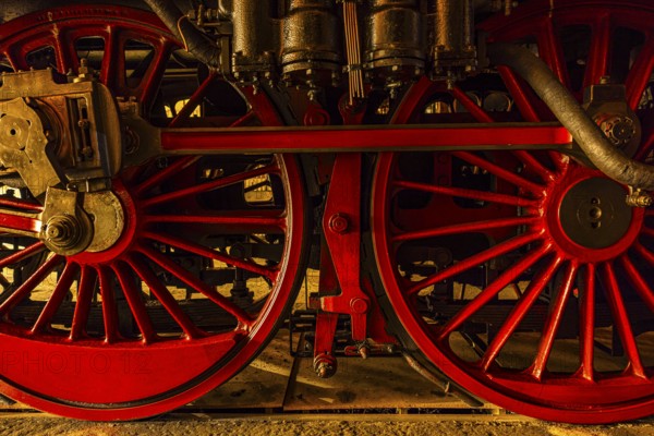 Wheelwork of the historic express locomotive 03 295, built in 1937, railway museum, Augsburg