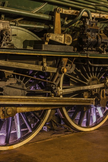 Wheelwork of the legendary French locomotive La France, operating number 231.K 22, railway museum,
