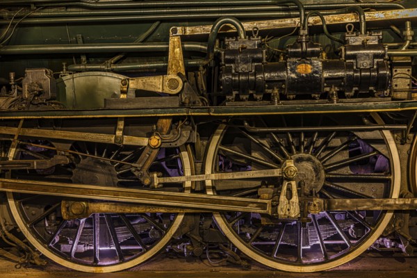 Wheelwork of the legendary French locomotive La France, operating number 231.K 22, railway museum,
