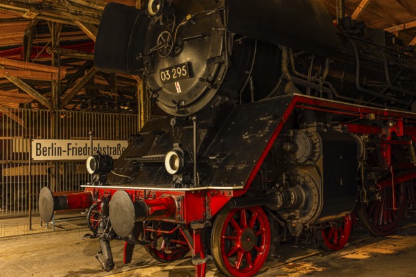 Historic express train locomotive 03 295, built 1937, railway museum, Augsburg railway park,