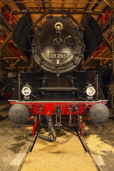 Historic express train locomotive 03 295, built 1937, railway museum, Augsburg railway park,