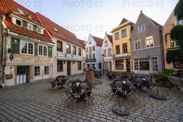 Colourful houses in one square, picturesque district with nice little houses, Schnoorviertel,