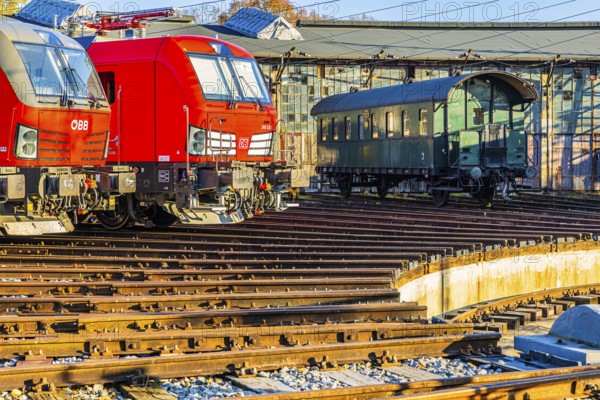 Modern locomotives of the Austrian Federal Railways, ÖBB, and Deutsche Bahn, DB, historic railroad