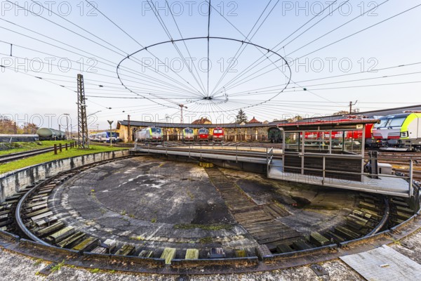 Turntable with overhead line spider, Augsburg railway park, administrative district of Swabia,