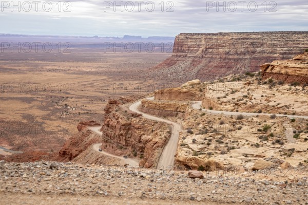 Mexican Hat, Utah - The Moki Dugway, an unpaved road with tight curves and no guardrails which