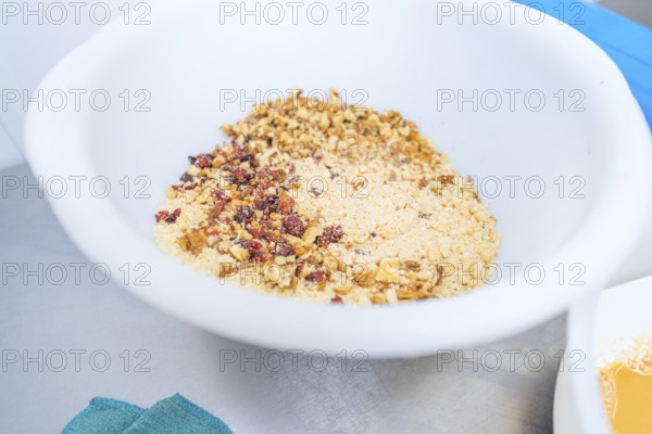 A mix of nuts and berries in a large white bowl, Christmas baking, Haselstaller Hof, Wildberg,