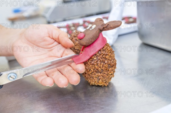 A handcrafted reindeer chocolate with a red scarf, Christmas baking, Haselstaller Hof, Wildberg,