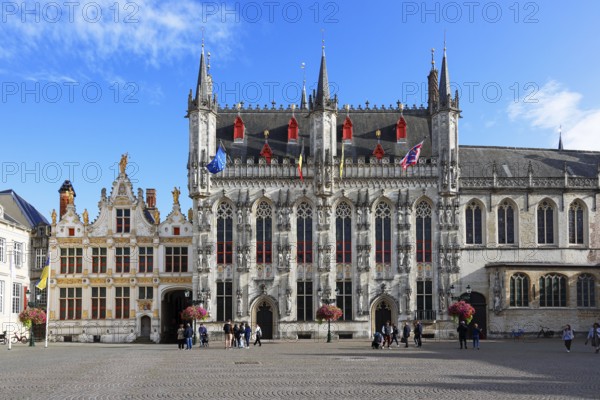 Historic Town Hall of Bruges on Castle Square, Stadhuis, (center of picture) as well as former