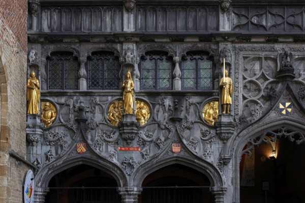 Richly decorated façade and entrance portal to St. Ivo Chapel at the Basilica of the Holy Blood,