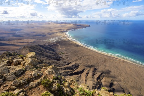Castillejo viewpoint, view from the Risco de Famara cliffs to the coast and the sea with Famara