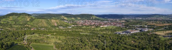 Rural area with a town surrounded by fields and rolling hills under a blue sky, Korb im Remstal
