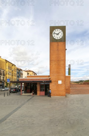 Modern architecture of bus station and clock tower, Estacion Autobuses, city of Teruel, Aragon,