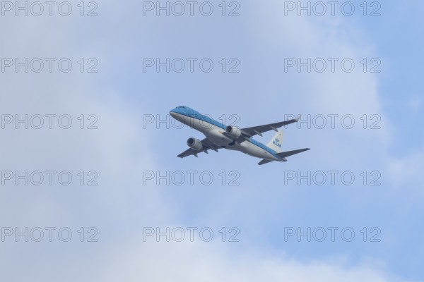 Embraer ERJ-190 jet passenger aircraft of Royal Dutch KLM cityhopper airlines in flight on approach