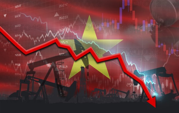Crude crisis with Vietnamese flag on financial graph. Fall oil price with flag of Vietnam on