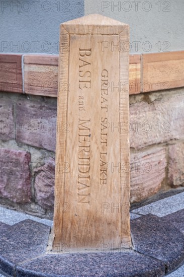 Salt Lake City, Utah - The Salt Lake Meridian Initial Point at Temple Square in downtown Salt Lake