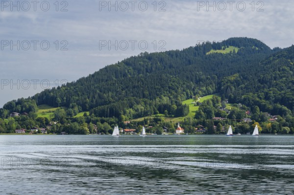 View from Bad Wiessee across Tegernsee to Sankt Quirin, Gmund am Tegernsee, Upper Bavaria, Bavaria,