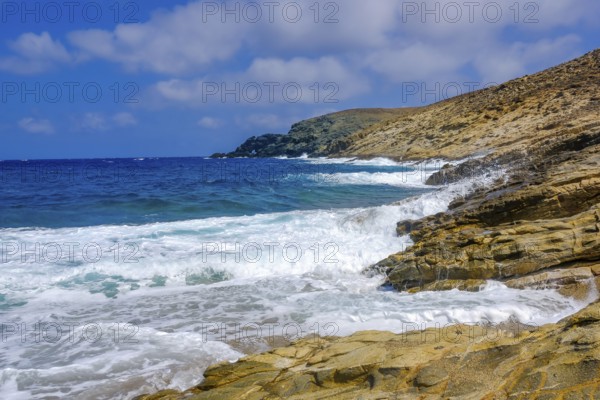 Mykonos, Cyclades, Greece - Fokos Beach, small settlement with sandy beach in the north of the