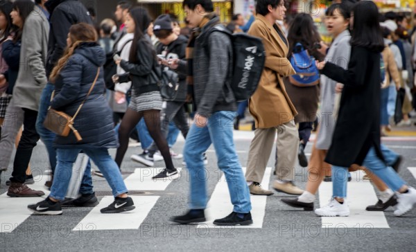 Pedestrian, crowd, lots of people crossing crosswalks, close-up, Shibuya Crossing, Shibuya,