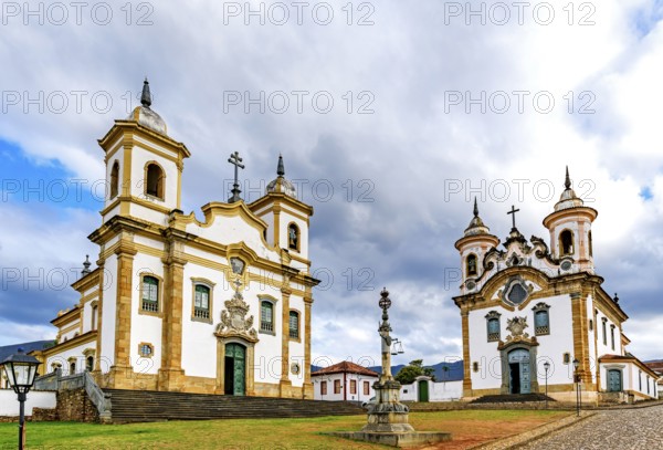 The central square of the city of Mariana in Minas Gerais, surrounded by historic Baroque churches,