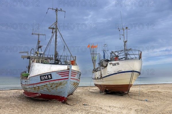 Fishing boats beached on Thorup Strand, Thorupstrand, fishing village on the Skagerrak in