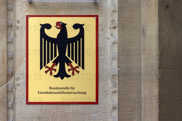 Sign from the Federal Office for Iron Accident Investigation with the National Emblem of the