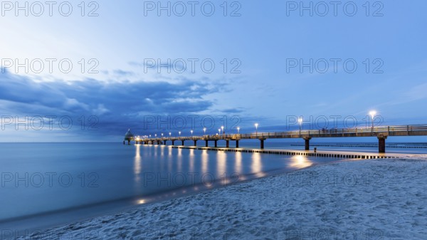 Pier and beach in the Baltic Sea resort of Zingst on the Baltic Sea, Fischland-Darß-Zingst,