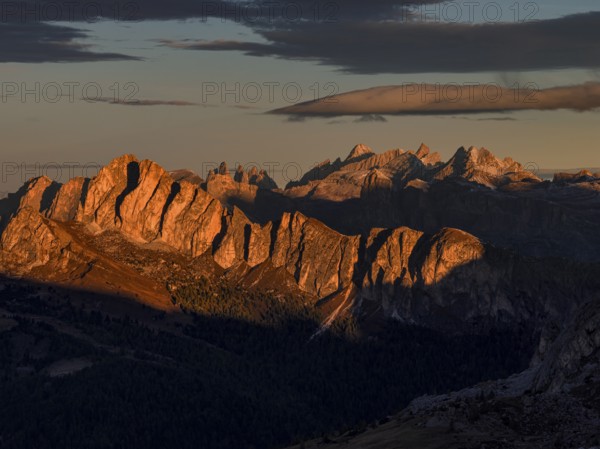 Mountain landscape, morning light, cloud atmosphere, autumn, aerial view, Giau Pass, view of
