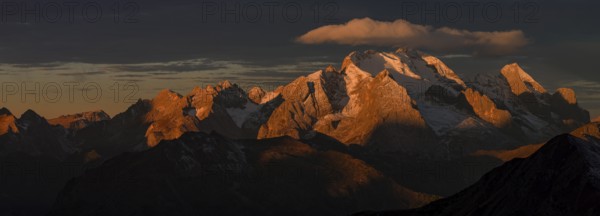 Mountain landscape, morning light, cloud atmosphere, autumn, aerial view, panorama, Giau Pass, view