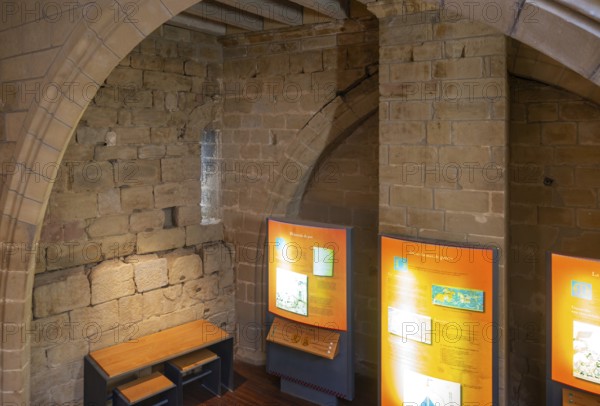 Information display inside Castle tower, medieval village of Uncastillo, Cinco Villas, Zaragoza