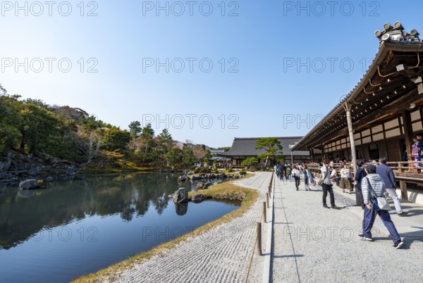 Japanese garden with Sogenchi Teien pond, Tenryu-ji, Zen Buddhist temple complex, Sagatenryuji