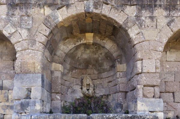 Middle terrace, fountain in retaining wall to the upper terrace, Asclepieion, Latin Aescupium,