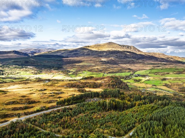 Snowdonia National Park over Road A470 from a drone, Crimea Pass, Blaenau Dolwyddelan, Wales,