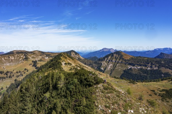 Drone shot, At the summit of Egelseehörndl, Postalm, Osterhorn Group, Salzkammergut, Province of