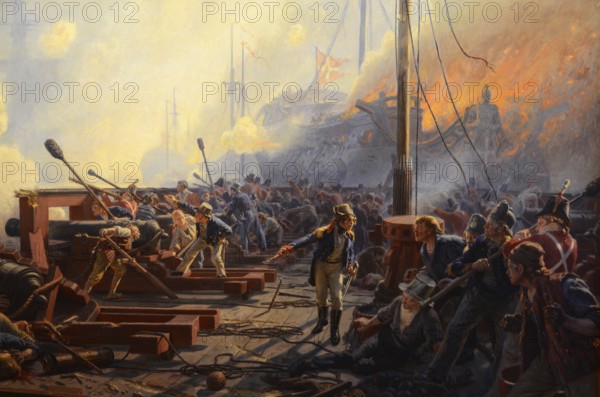 Medieval Danish naval battle where officer Peter Willemoes drives the men into a damaged cannon