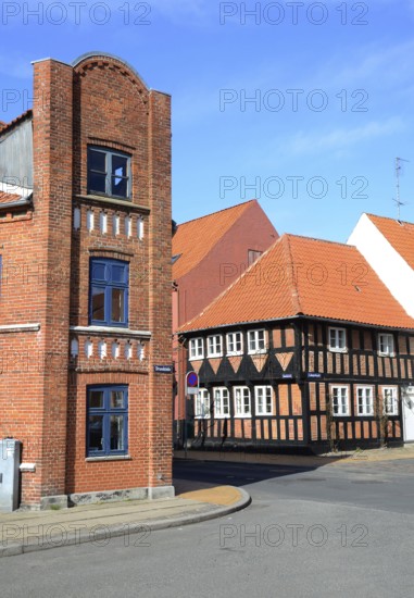 Street houses in Assens, Funen island, Denmark, Scandinavia