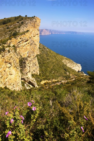 Cliffs at Playa del Portet, tourist destination, cliffs, Moraira, Valencia, Costa Blanca, Spain