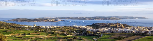 Panoramic view of three islands in the Mediterranean from the state of Malta in front island of