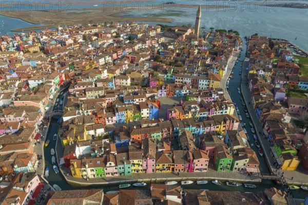 Aerial view of Burano, Venice, Veneto, Italy