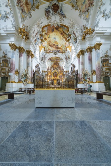 Richly decorated chancel in a baroque church with magnificent frescoes, ZFP Zwiefalten, Reutlingen