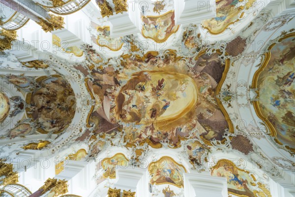 Opulent baroque ceiling frescoes with intricate details and vivid colors, ZFP Zwiefalten,